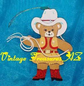 Image for Kurt S Adler Western Cowgirl Teddy Bear Lasso/Rope Wooden Ornament Vintage 1989 Christmas Tree Holiday Decoration <b><span style='color:red'> USPS FIRST CLASS SHIPPING INCLUDED – DOMESTIC ORDERS ONLY! </span></b><span style='color:purple'>